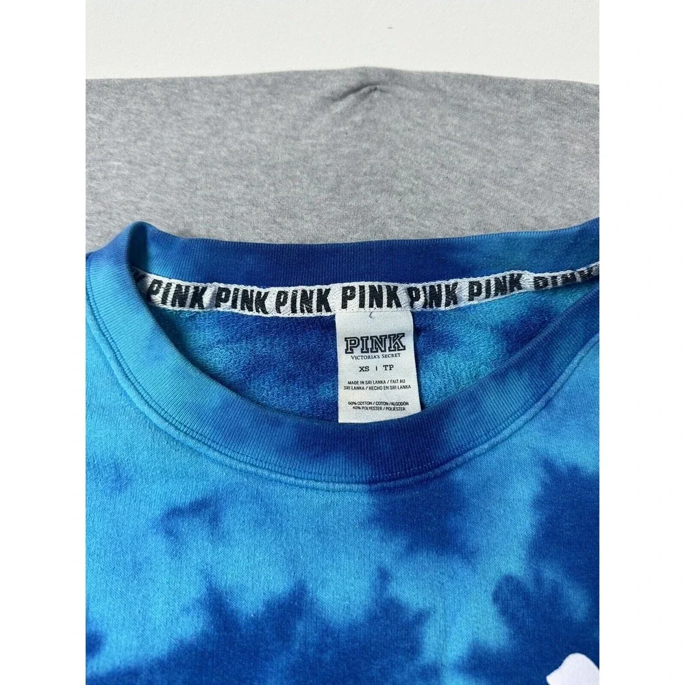 Victoria Secret PINK Tye Dye Sweatshirt xs Blue Long Spellout Crew Neck‎